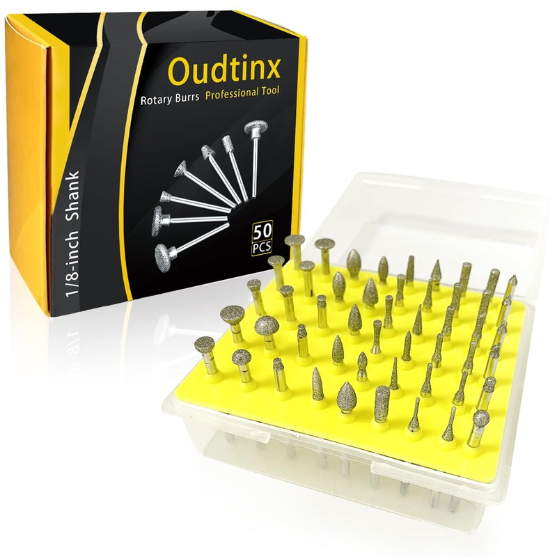 Oudtinz Oudtinx 50-Piece 1/8-Inch Shank Diamond Coated Rotary Burrs Set Fits Dremel Rotary Tools,Diamond Burr Set for Jewelry,Glass,Stone,Ceramic,ect.(Small Head Style) - Image 2